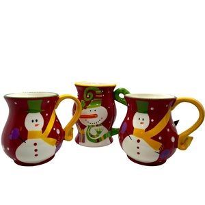 Set of Three Christmas Snowman Mugs / Pier 1